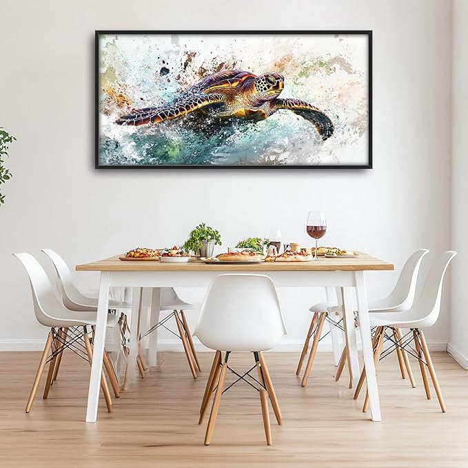 Extra Large Framed Sea Turtle Wall Art,Oversized Abstract Colorful Sea Nautical Wall Decor Pictures for Living Room,Canvas Print Painting Modern Artwork Bedroom Office Bathroom Home Decor 60L x30W