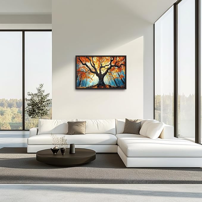 Extra Large Tree of Life Framed Wall Art for Living Room,Fall Autumn Forest Sunrise Landscape Pictures Wall Decor,Nature Canvas Print Painting Modern Artwork Bedroom Office 36L" x 24W"