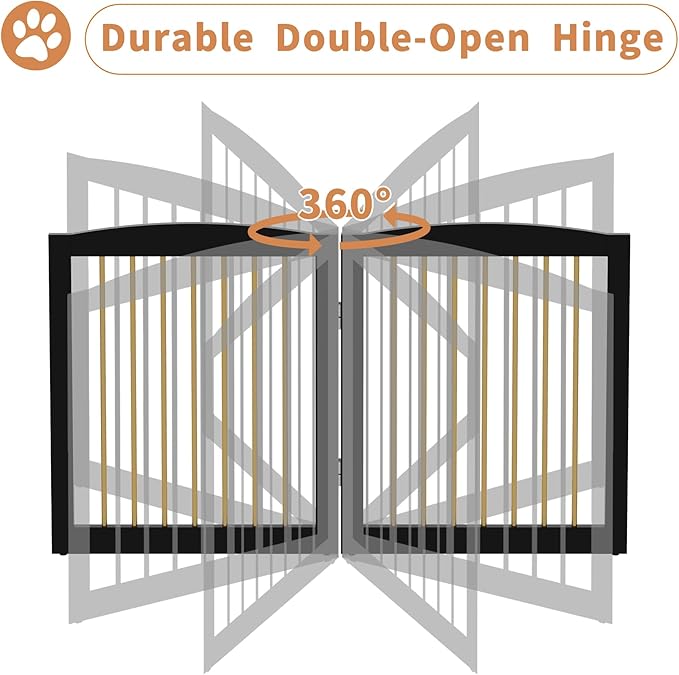 Freestanding Pet Gate for Dogs, Foldable Wooden Dog Gate for House, Indoor Dog Gate for Stairs, Doorways, Step Over Pet Puppy Safety Fence, 80 Inch Wide, 4 Panels 24", Black & Gold