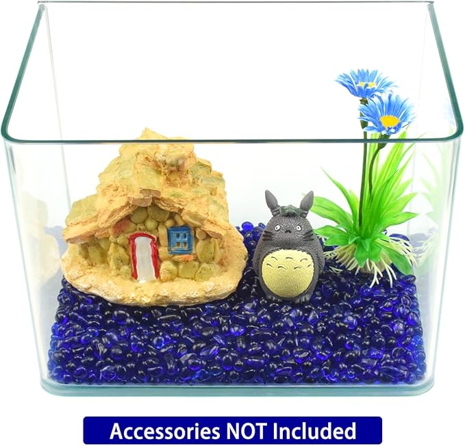 1 Lb (460 g) Deep-Blue Sea Glass Stones Irregular Rainbow Glass Pebble Decorative Rock Quartz Tumbled Gemstone Chips for Aquarium Decoration/Vase Filler/Jewelry Making/Handwork Craft/Gems Display