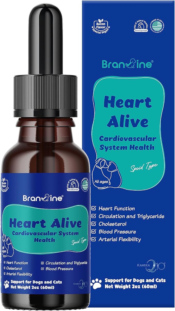 Heart Alive Liquid Cardiovascular System Health for Dogs and Cats-Norwegian Fish Oil, Coenzyme Q10, Vitamin K2, Policosanol, Hawthorn Berry Extract, Vegan Bacon Flavor (60ml)