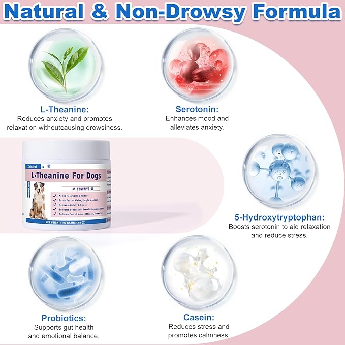 L-Theanine Supplement for Cats & Small Dogs – Helps Keep Pets Calm & Relaxed – for Small, Medium & Large Dogs & All Cats – 100g Powde