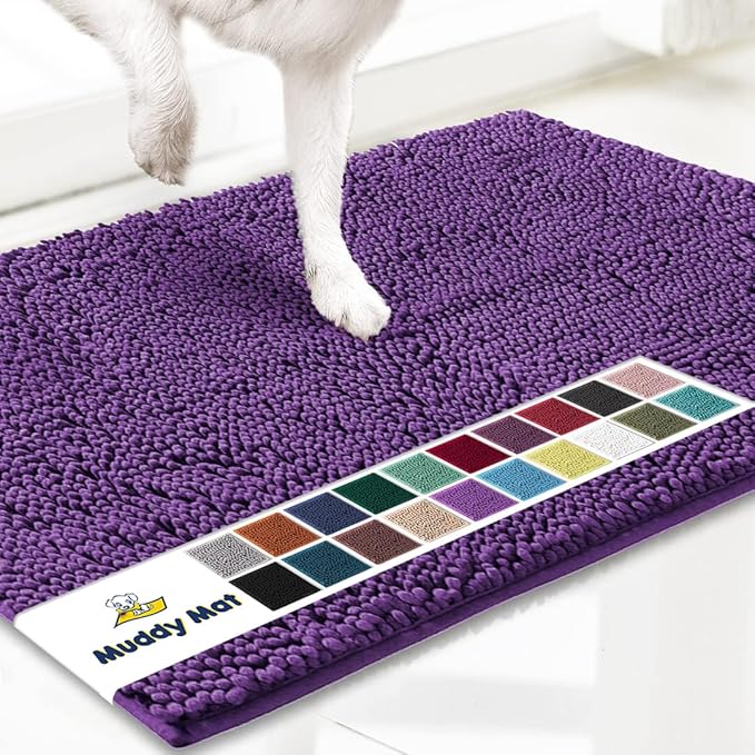 Muddy Mat® Original Dog Door Mat for Muddy Paws, Super Absorbent Microfiber, Non-Slip Washable Pet Rug, Quick Dry Chenille Entryway Carpet, Machine Washable Indoor Outdoor mat, Purple 48"x72"