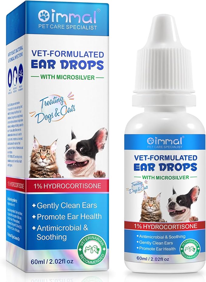 Ear Infection Treatment Drops for Dogs and Cats, Pets Ear Cleaning Solution Drops with 1% Hydrocortisone Soothing Dog Yeast Infection, Itchy Ear Relief, Pet Ear Care Supplies for Dogs & Cats - 2 fl oz