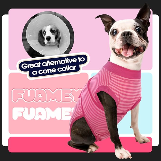 FUAMEY Recovery Suit for Dogs Post-Surgery,Dog Surgery Suit Female Spay Dog Onesie for Surgery Female Collar Cone Alternative Surgical Shirt,Male Dog Neuter Suits Rose Stripes XS