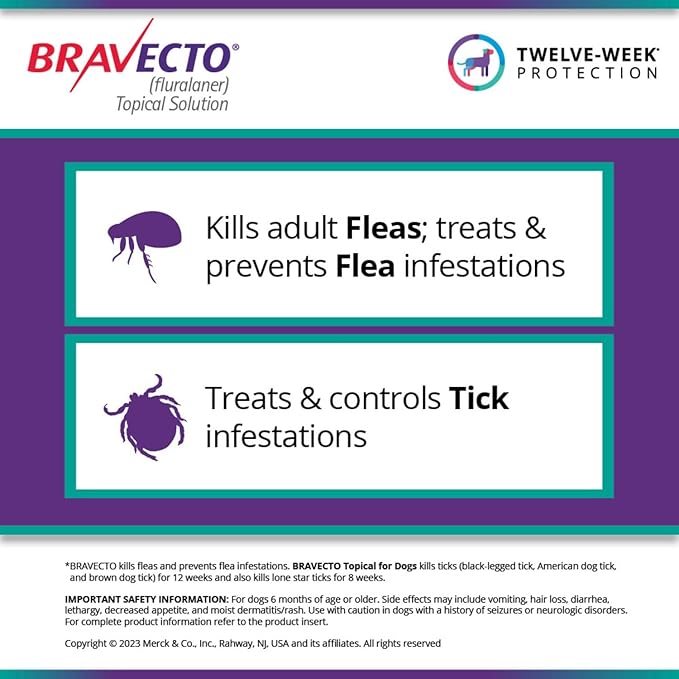 BRAVECTO Topical Solution for Dogs, Flea & Tick, 12 Week Supply, 4.4-9.9 lbs., Yellow Box