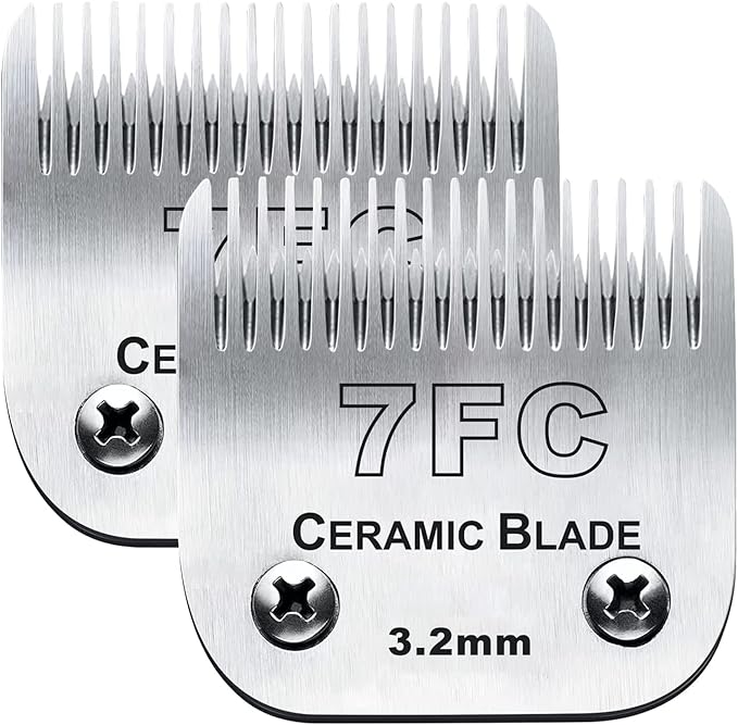 2PC 7FC Blade Dog Grooming Clipper Blade Compatible with Andis Dog Clipper/Oster A5/Wahl KM-10 Series,Ceramic Blade & Stainless Steel Blade
