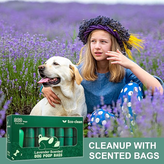 ECO-CLEAN 360 Count Dog Poop Bags with Dispenser, Leak-Proof, Lavender scented