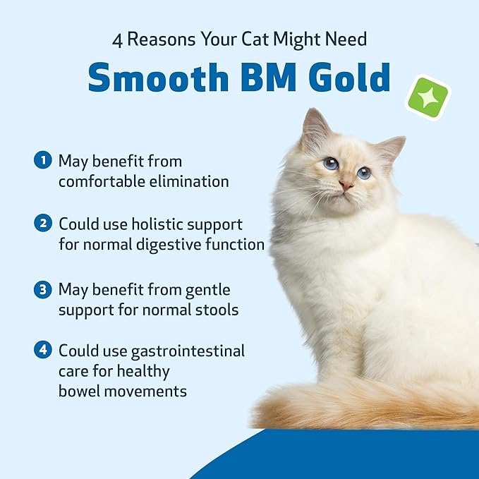 Pet Wellbeing Smooth BM Gold for Cats - Gentle Constipation Relief for Felines - Natural Herbal Supplement 2 oz (59 ml)