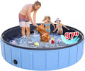 Giant Dog Pool 97"x16", Hyperzoo Foldable Dog Swimming Pool, Hard Plastic PVC Leakproof Doggie Wading Collapsible Pet Bathing Tub for Puppy Small Medium Large Dogs and Kids, Blue