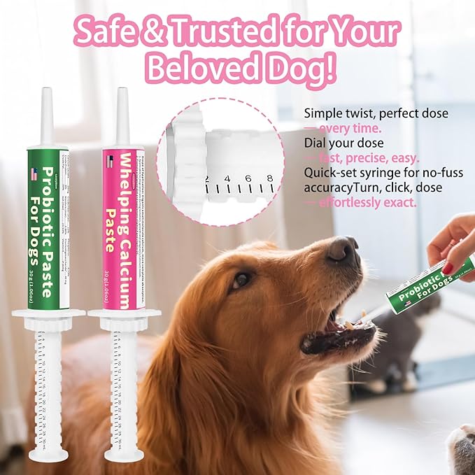 4 in 1 Whelping Kit for Dogs - Whelping Calcium Paste, Probiotic Paste, Fading Puppy Support & Puppy Milk Replacer - Essential Dog Whelping Supplies for Safe Delivery, Strong Puppies & Nursing Support