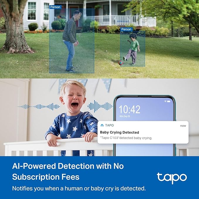 Tapo 2K 3MP Pan/Tilt Indoor/Outdoor Security Camera, Free Person/Baby Cry Detect & Motion Track, 360° Pan, Color Night Vision, SD/Cloud Storage, Works w/Alexa & Google Home, HybridCam 360, Black