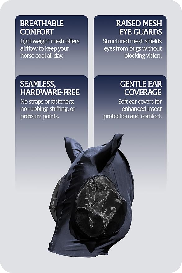 Equinavia Bug Out Fly Mask | Against Flies, Insects, UV Rays - Carbon Grey - Cob