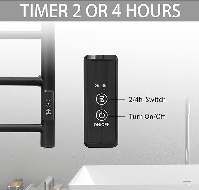 KEG Towel Warmer Wall Mounted with Built-in Timer 8 Bars Electric Stainless Steel Heated Towel Racks for Bathroom, Hot Plug-in Bath Towel Heater Matte Black (TW-8-MB)