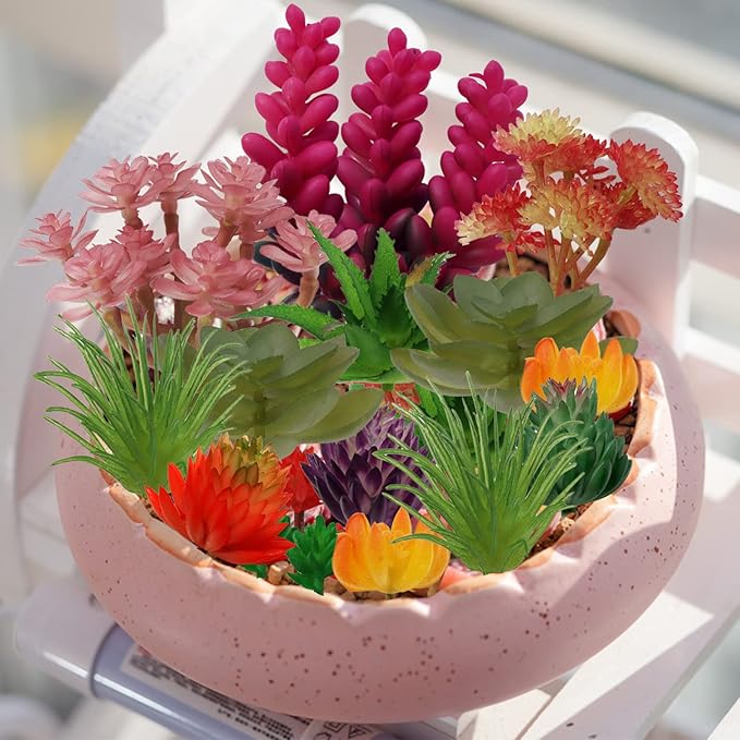 22pcs Colorful Fake Succulents, Mini Artificial Succulents for DIY Crafting Home Terrarium Floral Wall Garden Arrangement Office Decoration (Unpotted)