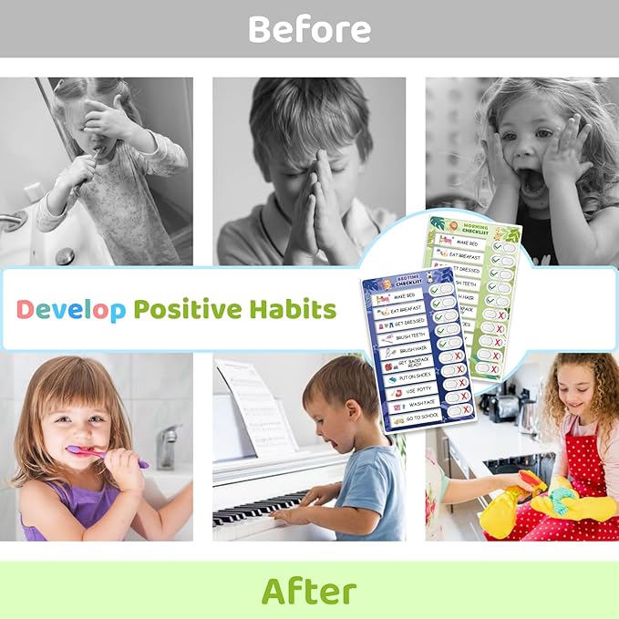 3 in 1 Bedtime/Morning/Weekly Zoo Routine Chart for Kids, Magnetic Chore Chart for Toddlers, Visual Schedule for Kids Toddlers Schedule Board for Home