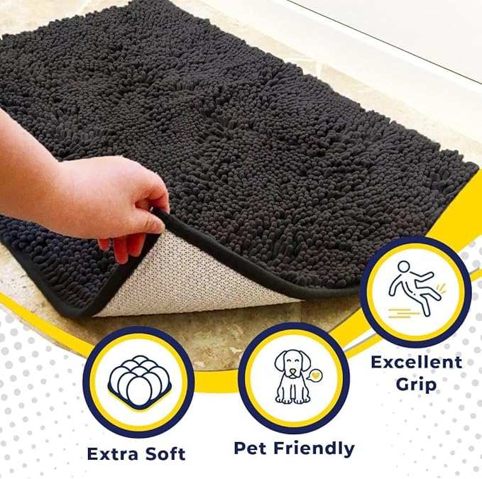 Muddy Mat® Original Dog Door Mat for Muddy Paws, Super Absorbent Microfiber, Non-Slip Washable Pet Rug, Quick Dry Chenille Entryway Carpet, Machine Washable Indoor Outdoor mat, Charcoal 19"x30"