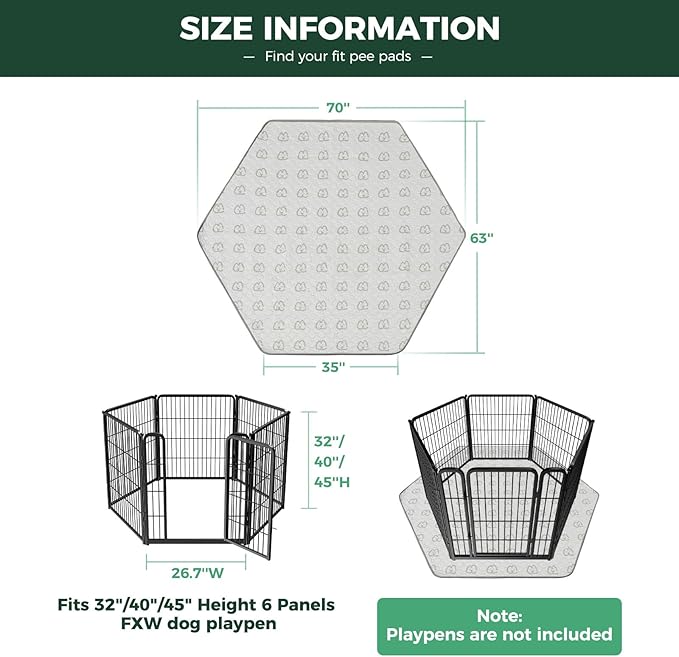 FXW Washable Pee Pads for Dogs, Puppy Pads with Super Absorbent, Specifically Designed for FXW Rollick/Homeplus 32/40/45inch 6 Panels Dog Playpen, 35" Hexagon, Khaki, 2 Packs