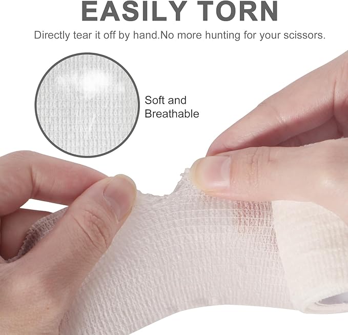 24 Pack Self Adhesive Bandage Wrap 2 Inch, White Medical Tape Elastic Cohesive Bandage Rolls Self Adherent, Self Sticking Tape First Aid Gauze for Sports, Leg, Knee, Ankle, Swelling, Wrist Sprains