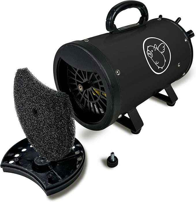 Flying Pig High Velocity Dog Pet Grooming Dryer w/Heater (Flying One, Black w/White Logo)