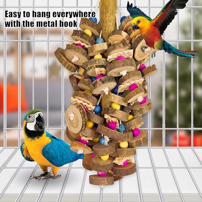 Extra Large Bird Parrot Toys- 19.7 inch Multicolored Natural Wooden Block Parrot Chewing Toy Suggested for Macaws cokatoos, African Grey and a Variety of Amazon Parrots. (Large Size)