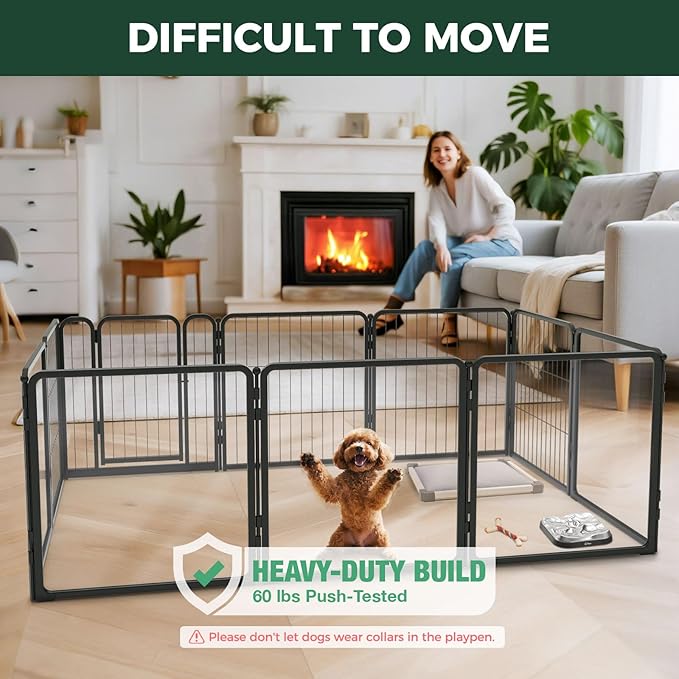 FXW Homeplus Unleashed Indoor Dog Playpen - Stress-Free and Safe Play, Heavy Duty 24 Inch 5 Acrylic Panels + 5 Wire Panels Dog Pen for Puppy and Small Dogs, Black│Patented