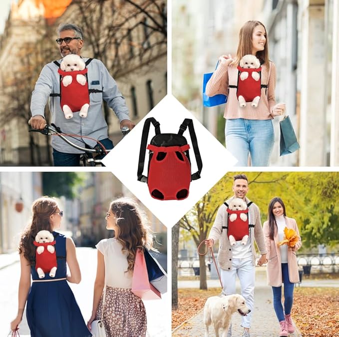 FEimaX Dog Carrier Backpack Pet Legs Out Front Cat Travel Bag, Adjustable Puppy Backpacks Carriers Hands-Free for Small Medium Dogs Cats Hiking Traveling Camping Daily Walking (X-Large, Red)