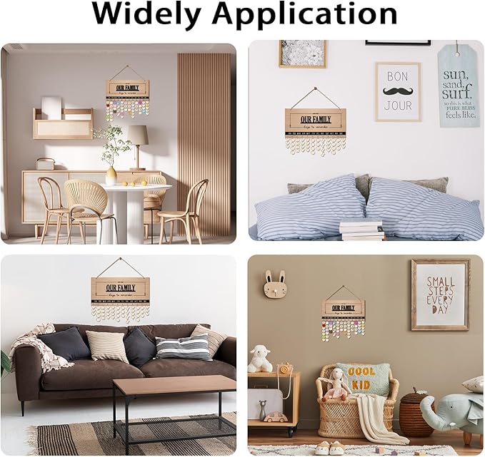 Family Birthday Calendar Board Wall Hanging with Tags, Family Birthday Plaque with Tag Wooden Memory Days Reminder Wall Hanging Home Décor Wood Anniversary Tracker with 104 Tags, Valentines Day Christmas Gifts for Lovers Friends (OUR FAMILY)