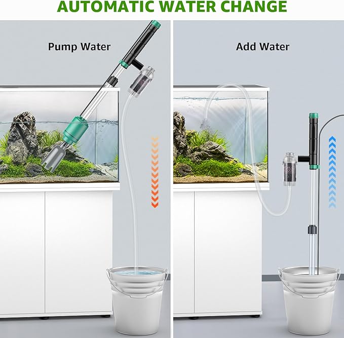 Electric Aquarium Vacuum Gravel Cleaner: 24W Fish Tank Vacuum Gravel Cleaner with Strong Suction for Automatic Water Change Algae Remover Sand Wash Water Shower and Water Circulation, Timed Off