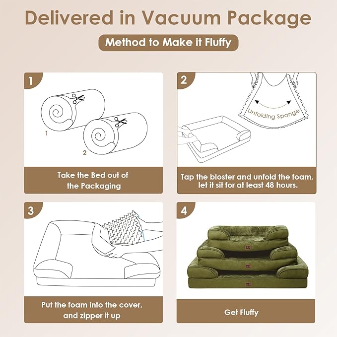 EHEYCIGA Orthopedic Dog Beds for Extra Large Dogs 44x32Inch, Waterproof Memory Foam XL Pet Bed with Sides, Non-Slip and Egg-Crate Foam Big Dog Couch Bed with Washable Removable Cover, Olive Green