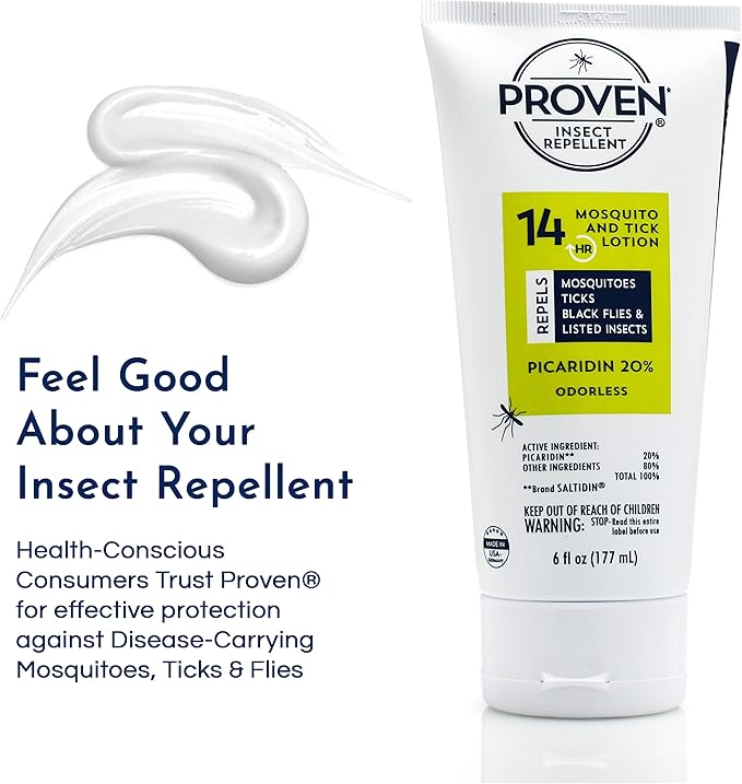 Proven Insect Repellent Lotion - Keep Mosquitoes, Ticks and Flies Off, DEET Alternative Repellent, Up to 14-Hour Protection, Great for Outdoor Camping and Hiking, 6 oz, Odorless Lotion, 2 Pack