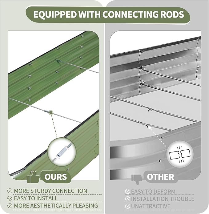 Galvanized Raised Garden Bed - 8x2x1FT Metal Planter Boxes Outdoor | Oval Steel Raised Bed Kit for Gardening with Protective Tape, Bracing Rods, Gloves for Vegetables, Flower, Herb (Green)