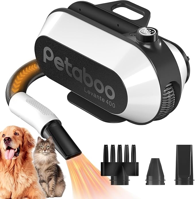 Dog Blow Dryer - Ultra-Quiet 40dB Cat Mode, 3-in-1 Nozzles & Adjustable Speed/Temp, Negative Ion Technology, BLDC Motor for Fast Drying, Portable & All-in-One Storage for Dogs & Cats