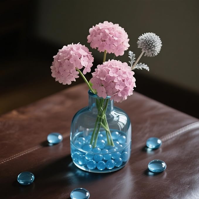 0.96LB Glass Beads Vase Filler Aquarium Gravel Decor Flat Glass Marbles Gems Pebbles Fish Tank Rocks Home Decorative Art Craft - Light Blue