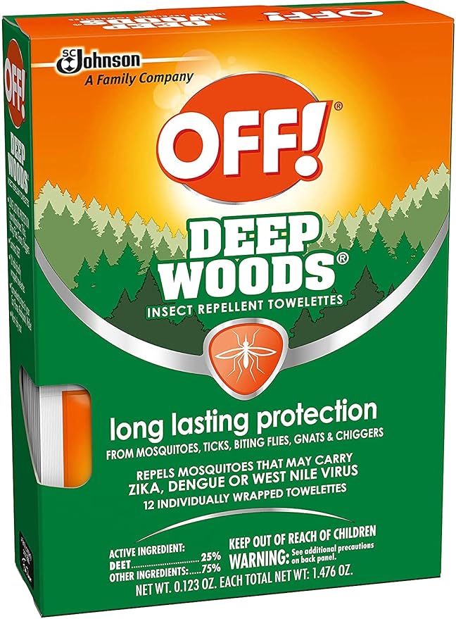 OFF! Deep Woods Insect Repellent Towelettes, Long Lasting Protection from Mosquitoes, Unscented, 12 Count (Pack of 3)