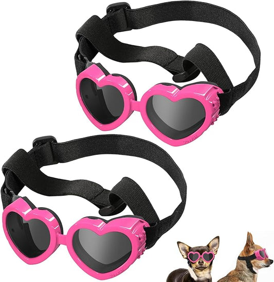 2 Pack Small Dog Sunglasses UV Protection Goggles Eye Wear Protection with Adjustable Strap Doggy Heart Shape Anti-Fog Sunglasses for Pet Dogs Sun Glasses Doggie Windproof Glasses, Pink