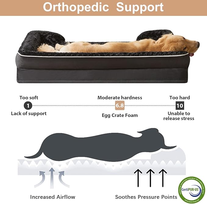 WNPETHOME Dog Beds for Large Sized Dogs, Washable Orthopedic Dog Couch Sofa Bed with Waterproof Lining & Non-Skid Bottom for Pet Sleeping