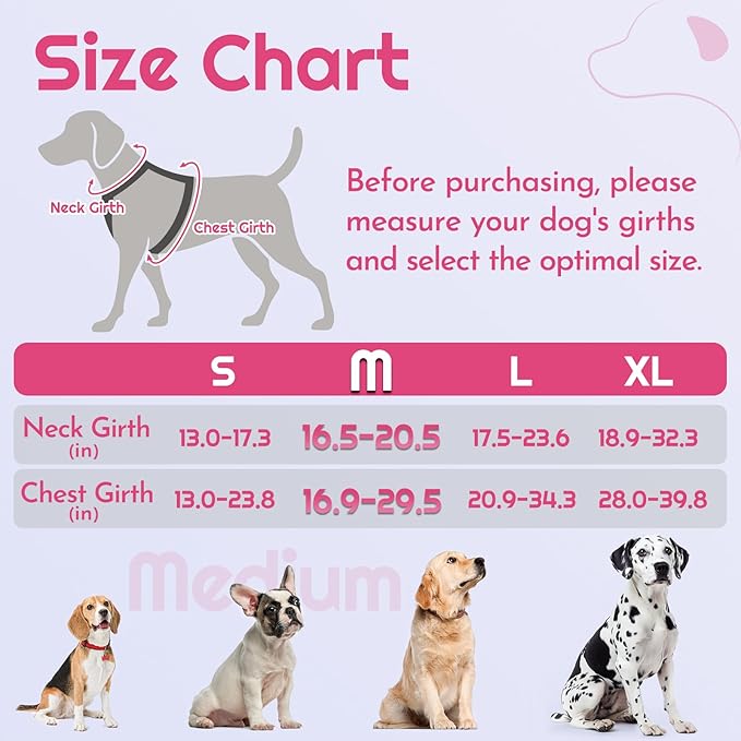 Eagloo Dog Harness Medium Sized, Easy Wearing with 3 Buckles, Adjustable No Pull Pet Harness with 2 Rings for Walking, No Chock Reflective Soft Padded Vest with Control Handle, Pink & Black, M