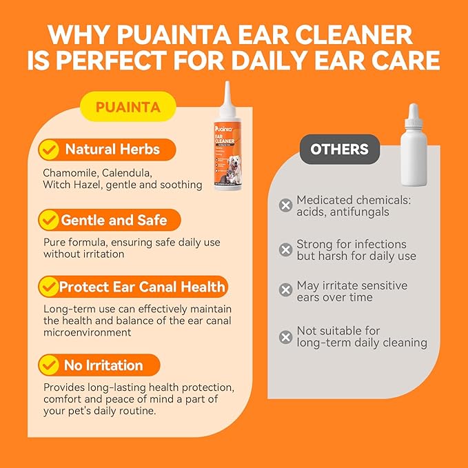 Ear Cleaner for Dog & Cats, Dog Ear Drop and Infection Treatment, Dog Ear Cleaning Solution- Cleaning,Soothing, and Deodorizing Itchy Ears - 8oz