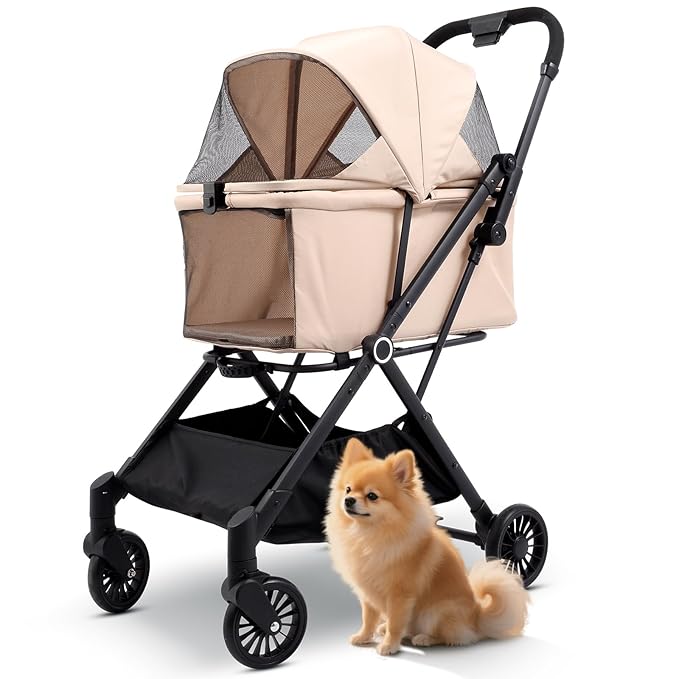 Foldable Dog Stroller - Lightweight Pet Stroller with One-Step Folding, No Assembly Required for Walking, Travel & Shopping, Perfect for Small Dogs, Senior Pets & Cats