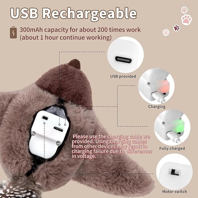 2 PCS Cat Toys, Flapping Bird Cat Toy(No Flying), Interactive Catnip Toy with Catnip Bags, Chirping Noise Moving Wings Dog Cat Kitten Toys, Flappy Flying Pets Toy for Indoor(Brown&Gray Sparrow)