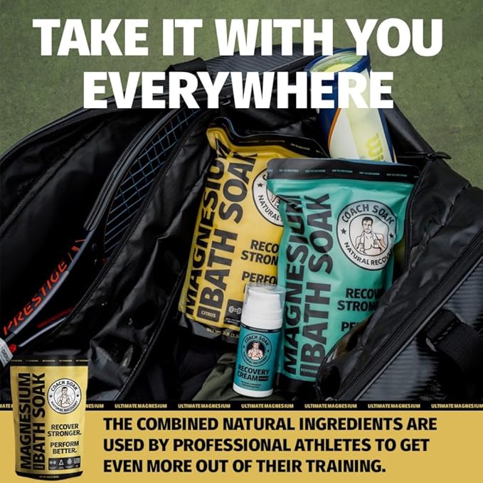 Coach Soak Recovery Bath Soak - Faster Absorption Than Epsom Salt for Pain - Rejuvenating Magnesium Flakes with 21 Minerals, Essential Oils & Bath Salts, 3lbs (Energizing Citrus)