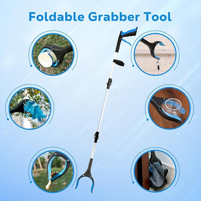 Grabber Reacher Tool - 43” Extra Long Foldable Gripper and Reaching Tool - Heavy Duty Pick Up Stick Grabbers for Seniors, Trash, Surgery Recovery Must Haves Gifts (Blue-43in)