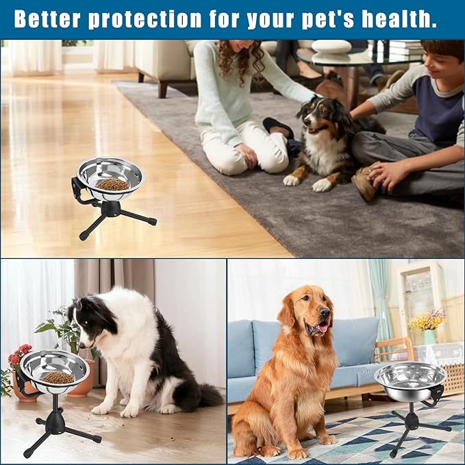 Elevated Dog Bowl with Adjustable Metal Stand, Medium Size for Dogs 30-70 lbs, 0.5 Gal 2 Liter, Stainless Steel Food & Water Bowl Set