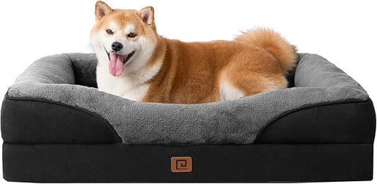 EHEYCIGA Memory Foam Dog Bed for Large Sized, Orthopedic Dog Sofa with Sides and Waterproof Liner, Washable Bolster Pet Bed Couch with Removable Cover, 36x27x7 Inch, Grey/Black