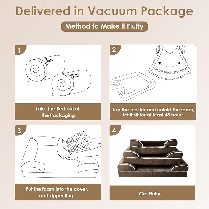 EHEYCIGA Orthopedic XL Dog Beds, Waterproof Memory Foam Dog Bed for Extra Large Dogs, Non-Slip Bottom and Egg-Crate Foam Big Pet Couch Bed with Washable Removable Cover, Brown