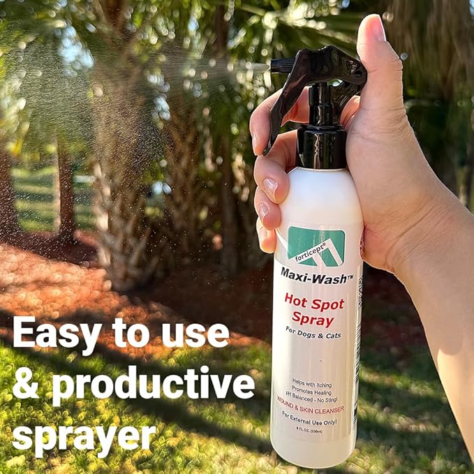 Forticept Maxi-Wash Hot Spot Spray Treatment, Wound Care & Itch Relief Spray for Dogs and Cats. Relives Scratching, Rashes, Sores, Itchy Skin and Paw Licking 8 oz
