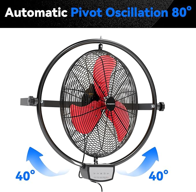 20 IN 5500 CFM Remote Control Wall Mount Fan, 3 Speed High Velocity Wall Fan with Timer, Oscillation & Tilting, Air Circulator for Garage, Commercial, Greenhouse, Warehouse & Gazebo Use, UL Listed