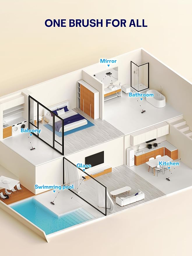 Floor Scrub Brush with Long Handle, 3 in 1 Multi-angle Swivel Right Angled Bristle Floor Scrubber Brush with Squeegee and Tweezer for Cleaning Tile Wall Deck Bathroom Patio Garage Kitchen (Grey)