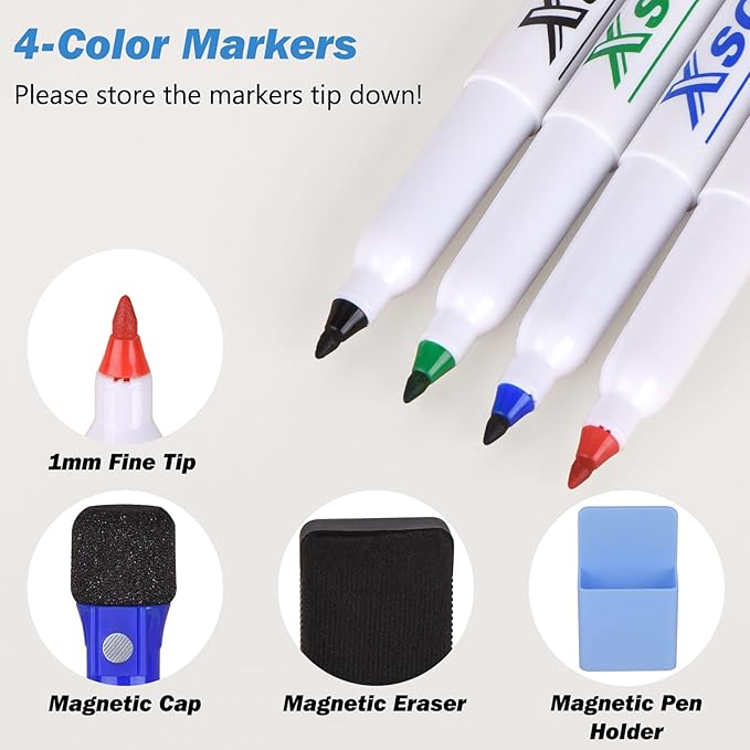 POPRUN Dry Erase Board Weekly Calendar Whiteboard for Wall & Fridge(Any Smooth Surface),Self-Adhesive Schedule Board with Hourly Time Slots,Perfect as Weekly Planner Board for School/Family, 16.5"x11"